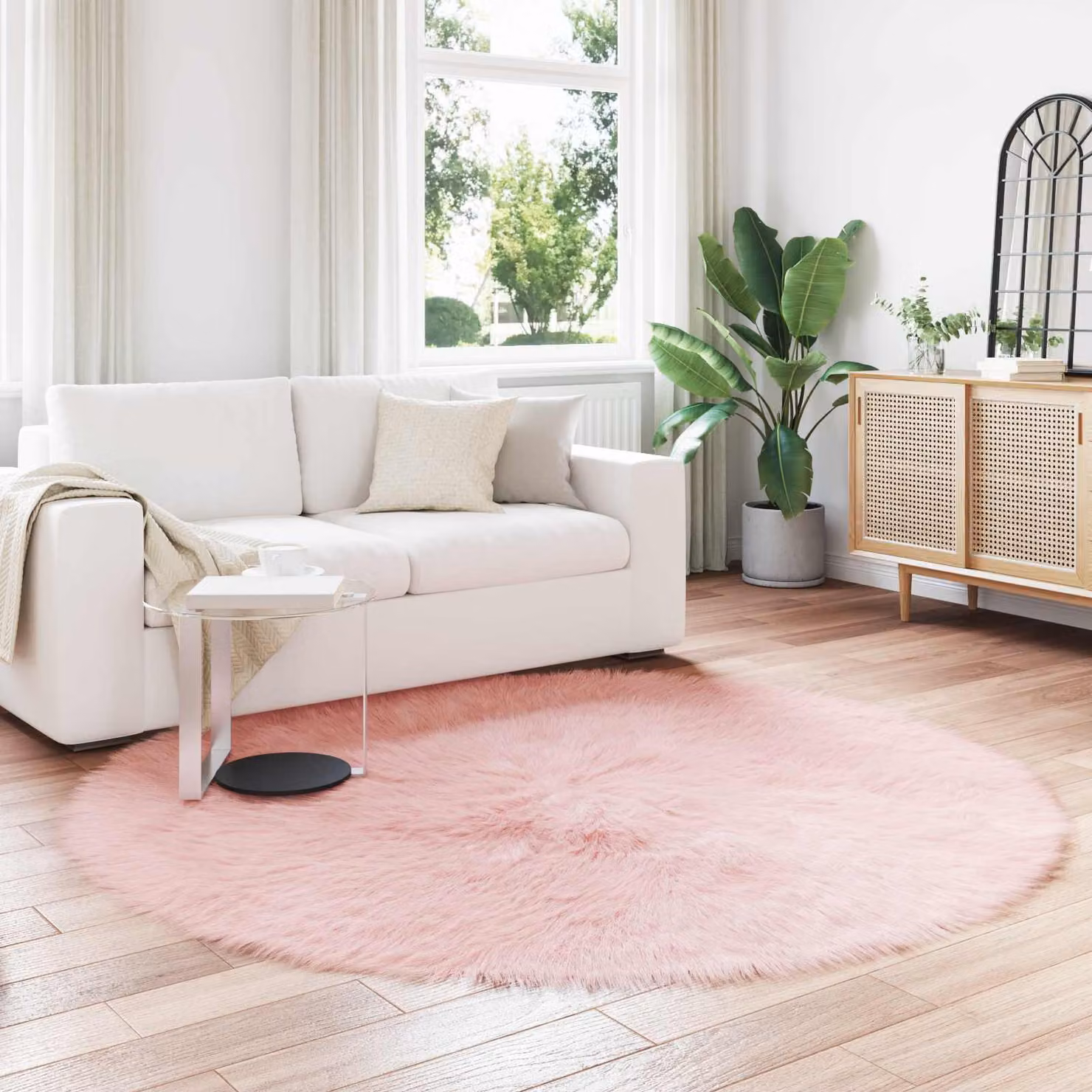 Tappeto rotondo moderno vidaXL in poliestere rosa Ø 200 cm
