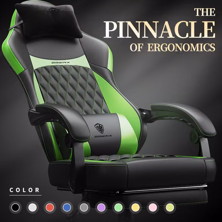 Sedia da ufficio ergonomica – Sedia girevole con schienale alto – Cuscino lombare e poggiapiedi – Verde scuro