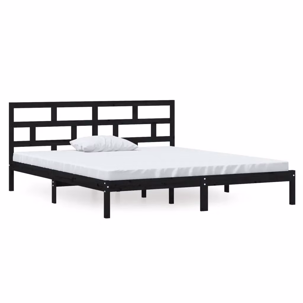Letto matrimoniale vidaXL in legno massello di pino nero L: 135 cm, P: 190 cm – 2
