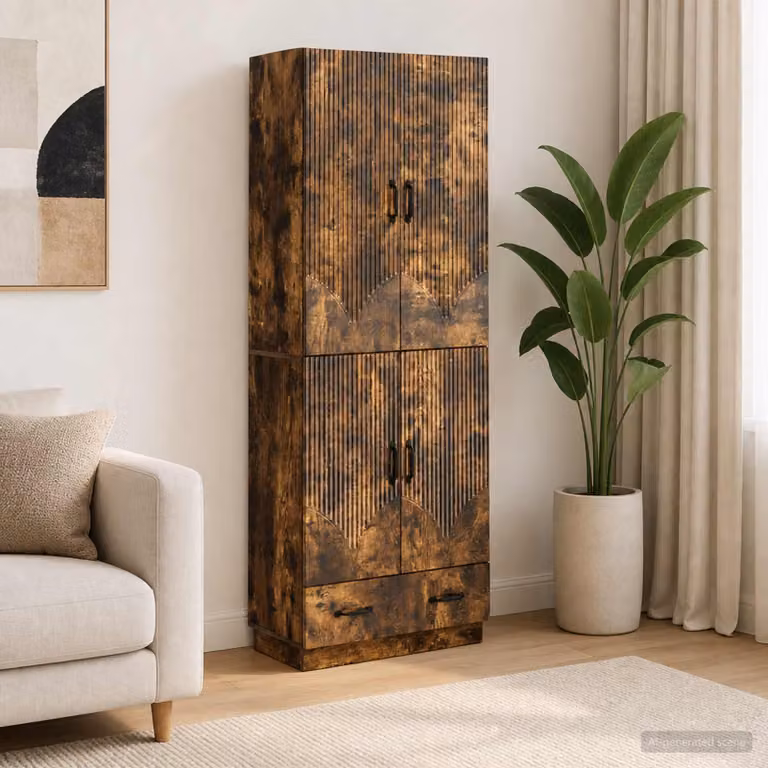 Set di 2 armadi moderni vidaXL in legno ingegnerizzato color rovere fumo marrone con ante a battente e ripiani interni per soggiorno o ufficio in casa