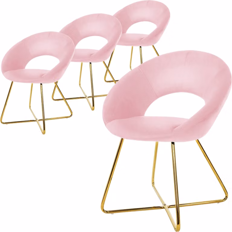 ML-Design 4x sedia da pranzo con schienale rotondo, rosa, in velluto, struttura in metallo