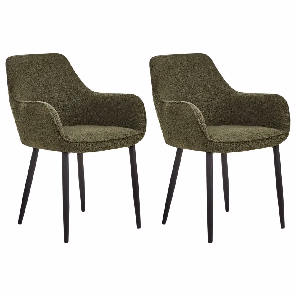 Set di 2 sedie da pranzo BELIANI in tessuto bouclé verde scuro con braccioli e gambe in metallo stile industriale – 2