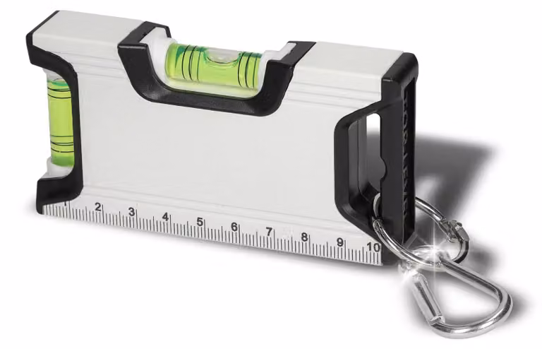 Livella a bolla da 10,5 cm - Mini livella magnetica con moschettone - ideale per il campeggio, il camper e gli spostamenti - bianca