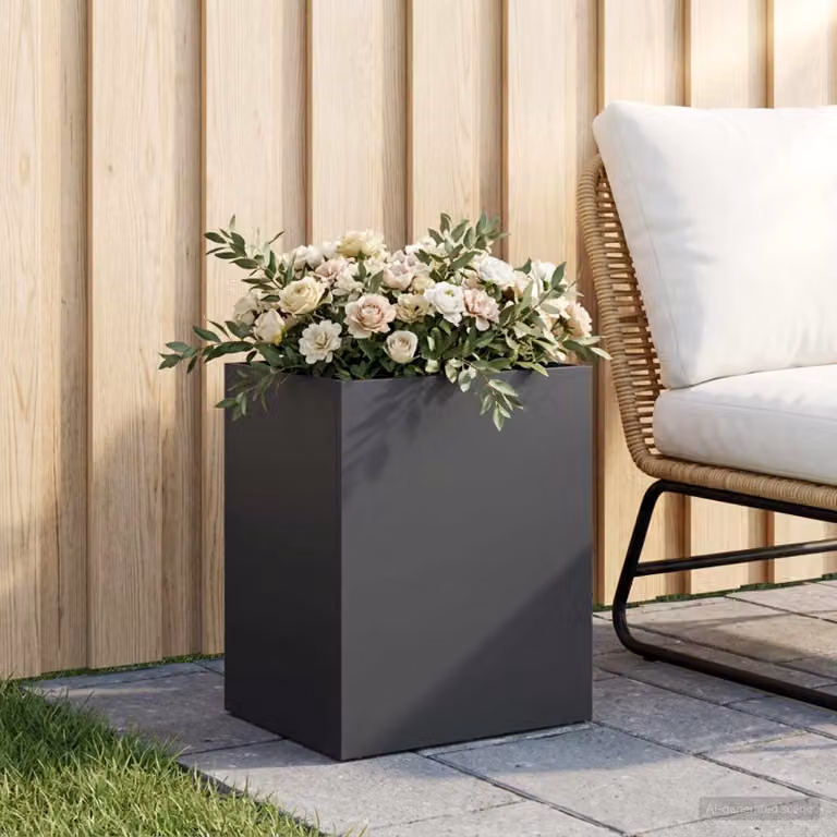 Vaso da giardino vidaXL in acciaio nero L: 40 cm, P: 30 cm, H: 40 cm