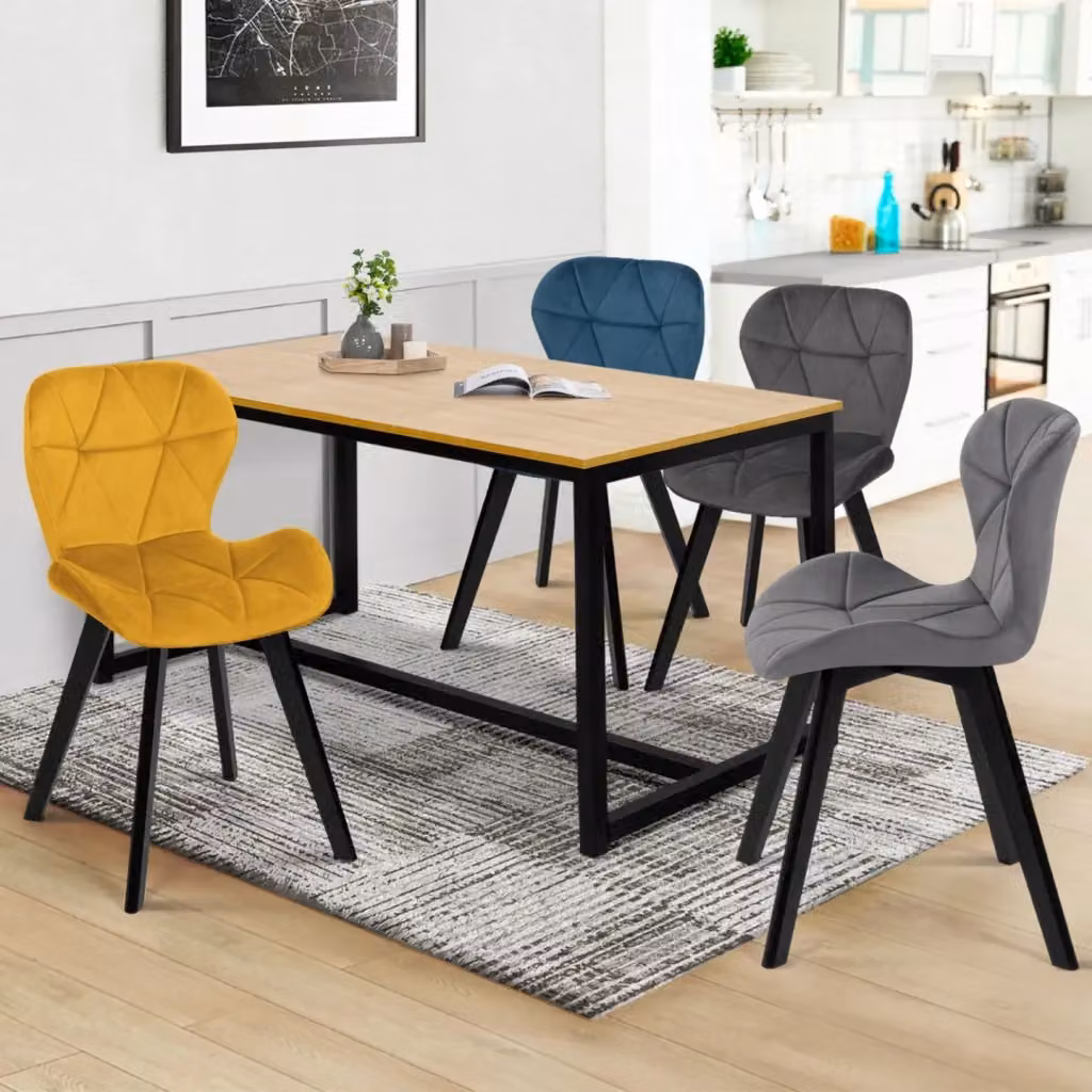 Set di 4 sedie ROBINE IDMarket in velluto multicolore blu, grigio scuro, grigio chiaro e giallo – 2