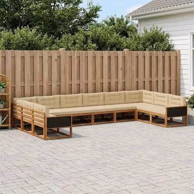 Set di divani da esterno vidaXL a forma di U in legno di acacia con cuscini beige – 1