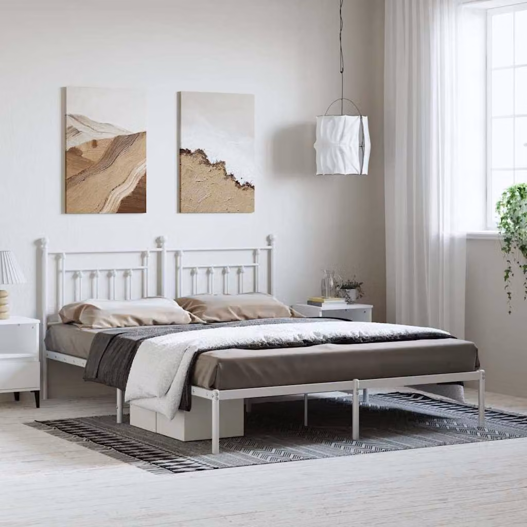 vidaXL Giroletto con Testiera in Metallo Bianco L: 187 cm, P: 97 cm, H: 219 cm
