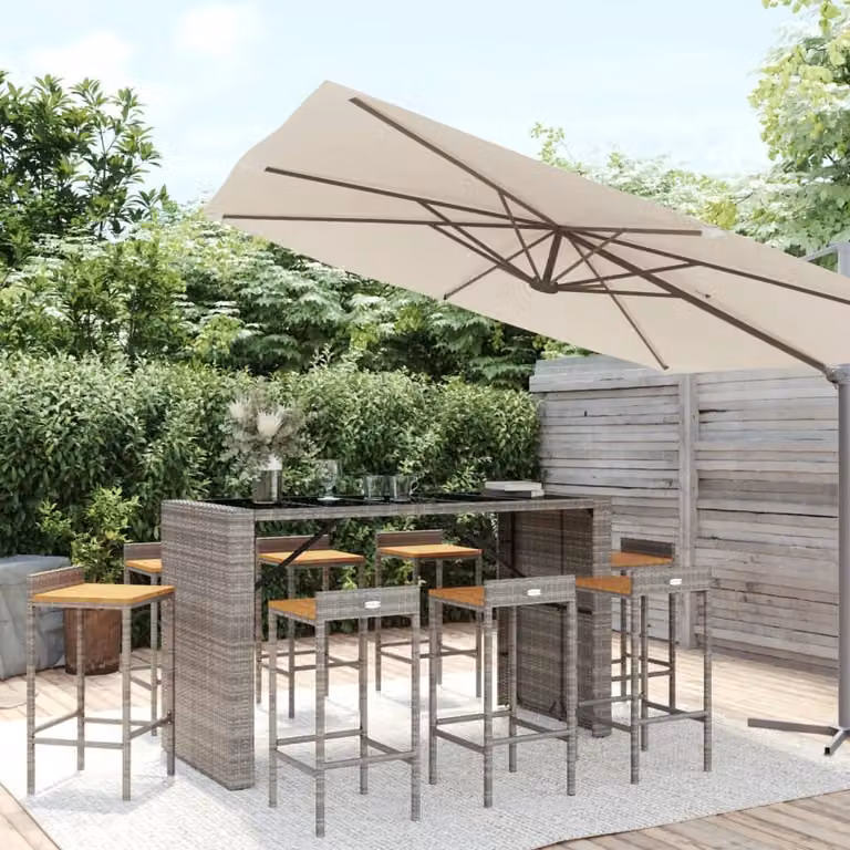Maison Exclusive - Set Bar Giardino 9pz Grigio Polyrattan e Legno Massello Acacia