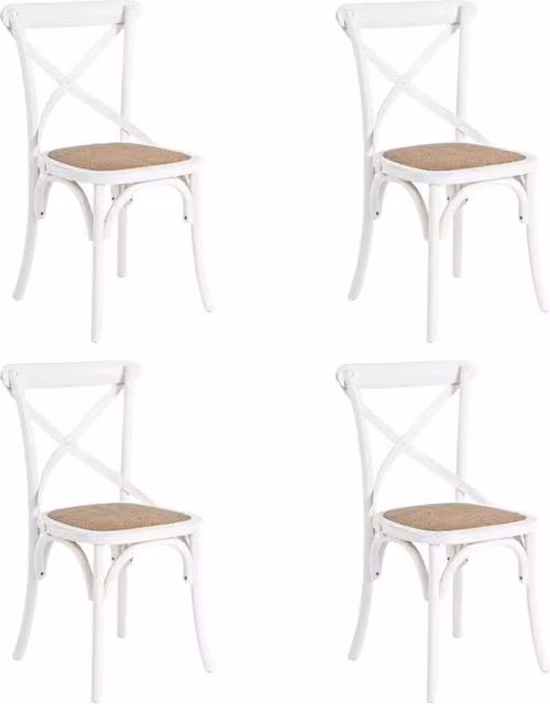 Set 4 sedia cross bistrot shabby vintage bianco olmo seduta rivestita rattan naturale modello x4 - Mobili 2G