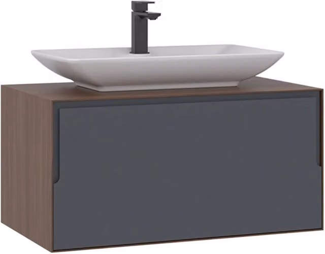 Mobile lavabo moderno Hanah Home sospeso, colore marrone e antracite, L: 80 cm, P: 50 cm, H: 40 cm