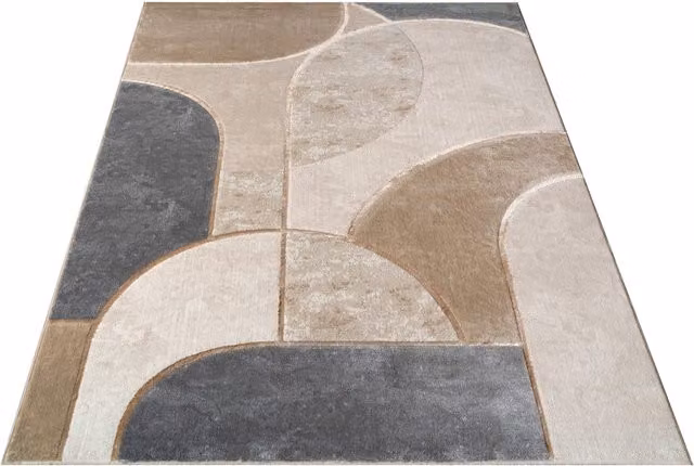 Tappeto Tiana grigio con effetto alto-basso, design geometrico moderno, L: 120 cm, P: 160 cm