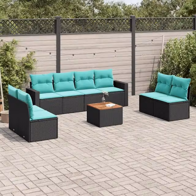 Set Divani da Giardino 9 pz con Cuscini Nero in Polyrattan 3256414
