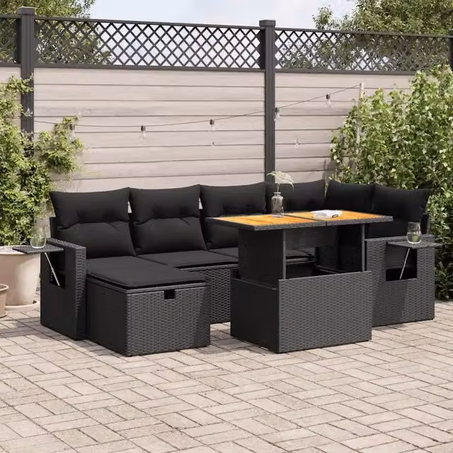 Set Divani da Giardino con Cuscini 8 pz Nero Polyrattan Acacia 3328028
