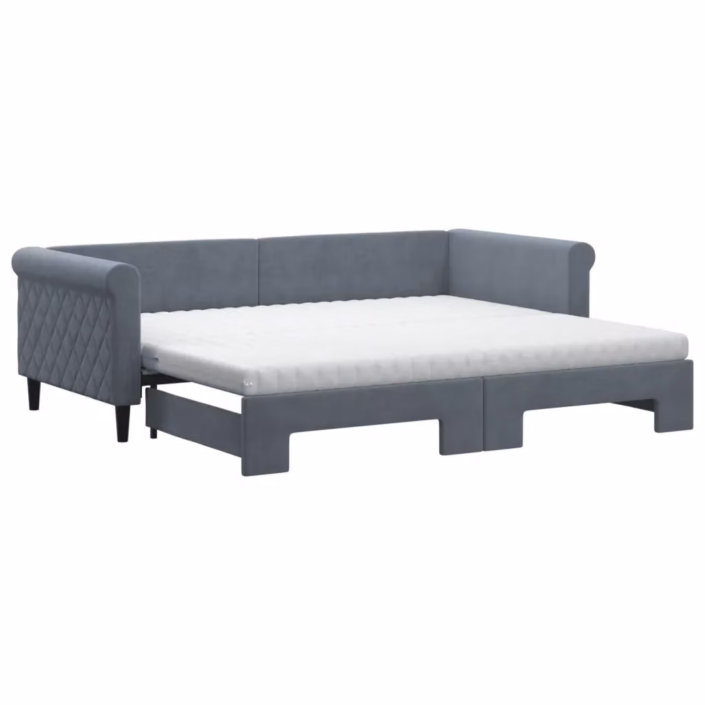 Divano Letto Estraibile vidaXL in Velluto Grigio con Cassetto per Soggiorno e Camera da Letto L/P/H: 229 x 90 x 68 cm – 2