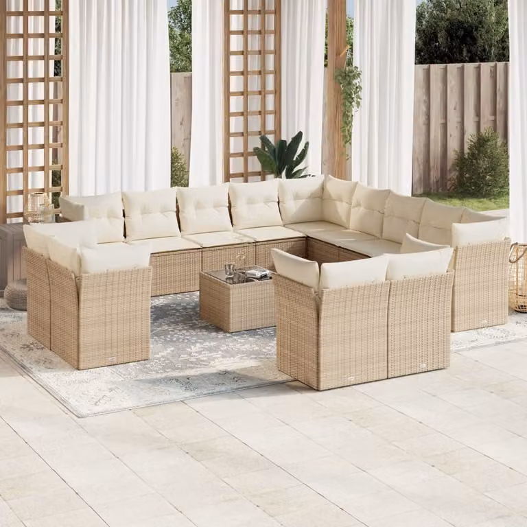vidaXL Set Divani da Giardino a L con Polyrattan e Cuscini Beige e Bianchi