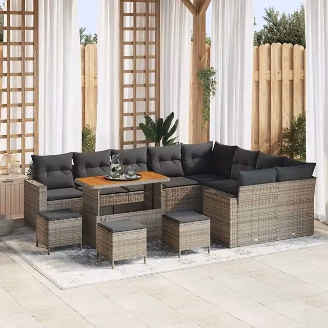 Set Divano da Giardino vidaXL 14 Pezzi Grigio con Cuscini e Struttura in Acciaio – 1