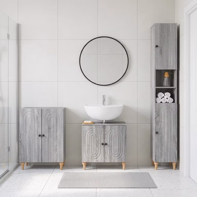 Set di armadietti da bagno moderni vidaXL ALKMAAR in 3 pezzi, colore grigio, finitura opaca