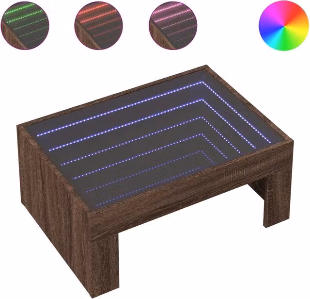 Tavolino da salotto | Tavolino da caff¨¨ | Tavolino da Soggiorno con LED Infinity Rovere Marrone 70x50x30 cm