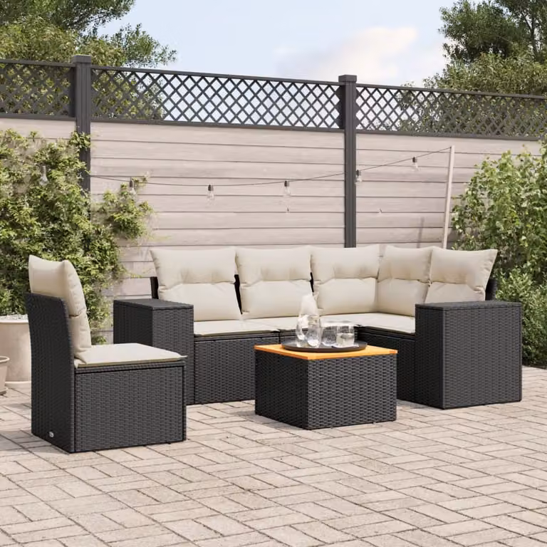 Maison Exclusive - Set Divano da Giardino 6 pz con Cuscini Nero in Polyrattan