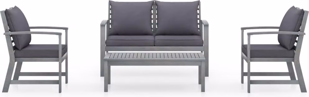 vidaXL Set da giardino 4 pezzi con cuscini in legno massello di acacia