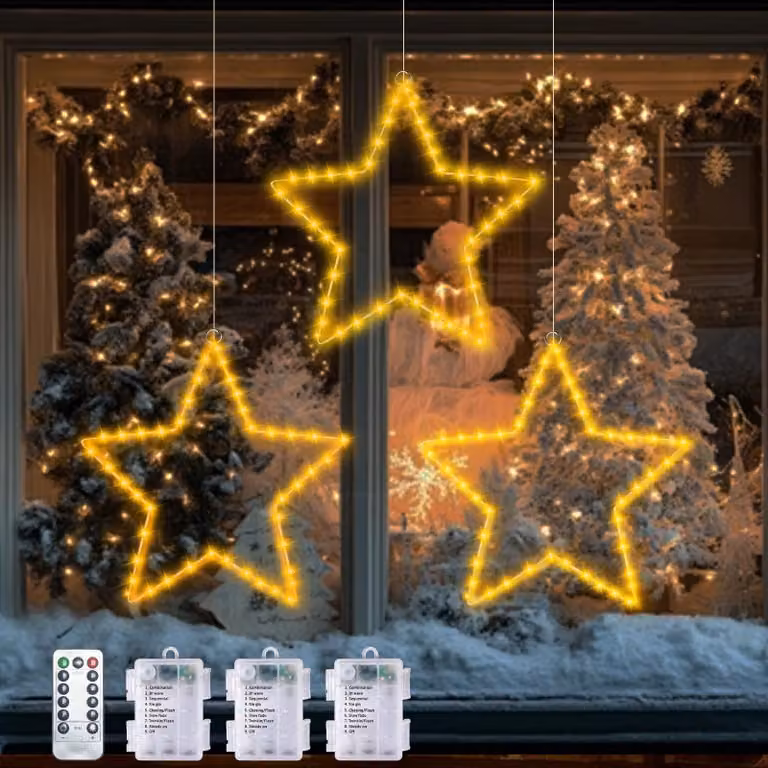 Luci a LED a forma di stella, 40 LED, colore giallo, dimmerabili, con timer, telecomando