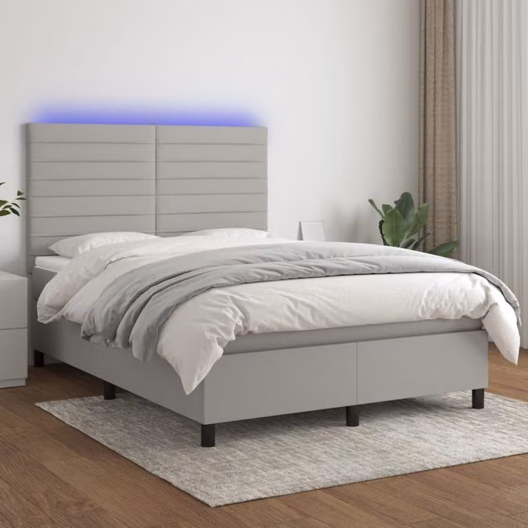 Maison Exclusive - Letto a Molle Materasso e LED Grigio Chiaro 140x200 cm Tessuto