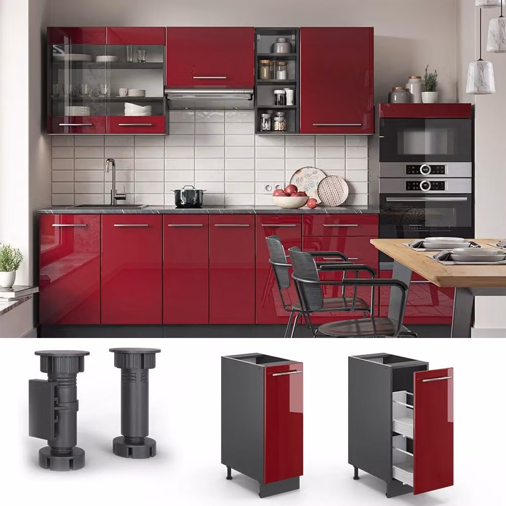 Armadio dispensa da cucina alto Fame-Line Vicco Bordeaux lucido e Antracite L: 30 cm – 2