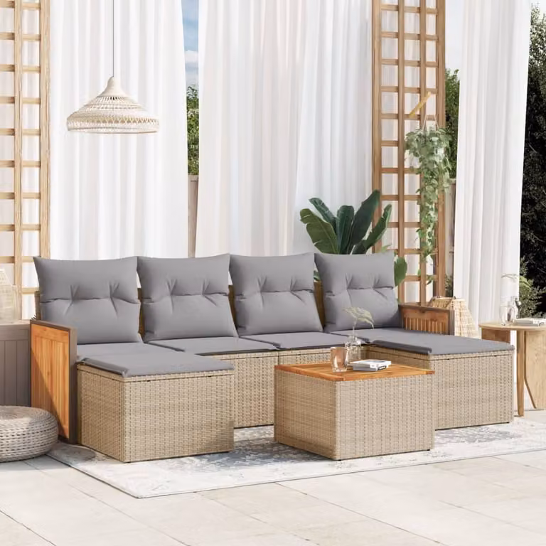 Maison Exclusive - Set da giardino 7 pezzi con cuscini Beige Poly Rattan