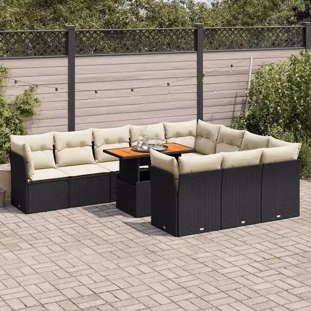 Set Divani da Giardino 11 pz con Cuscini in Polyrattan Nero 3326975
