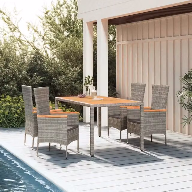 Set da Pranzo da Giardino 5 pz con Cuscini in Polyrattan Grigio 3157538