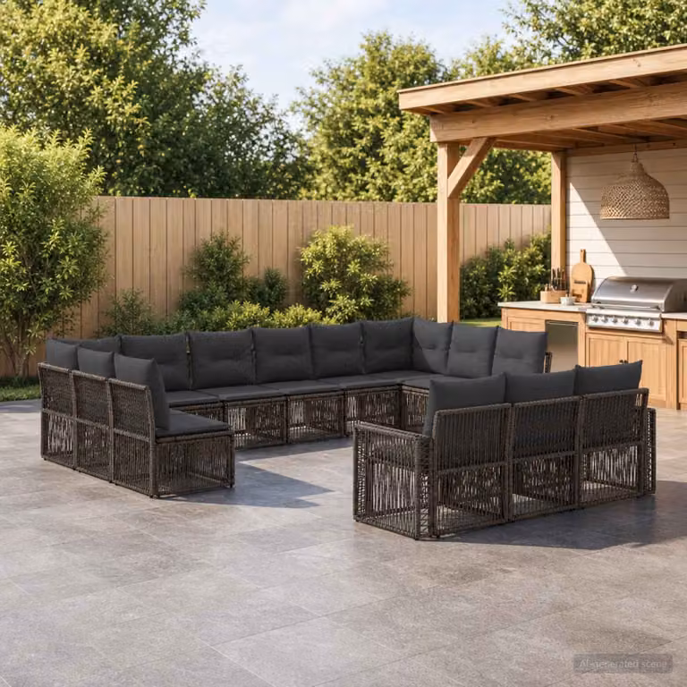 Set Divano da Giardino vidaXL 13 pz a forma a U in Polyrattan Grigio e Antracite con Cuscini Imbottiti e Coperture Rimovibili