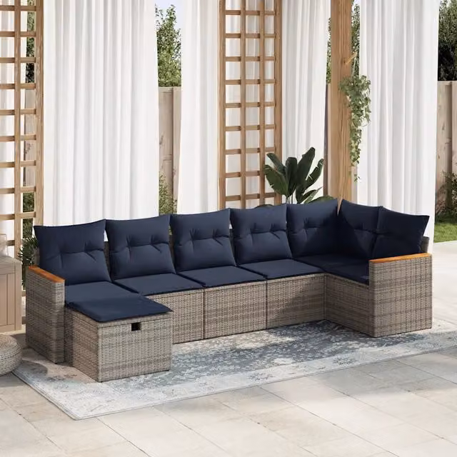 Set Divani da Giardino 7 pz con Cuscini Grigio in Polyrattan 3325932