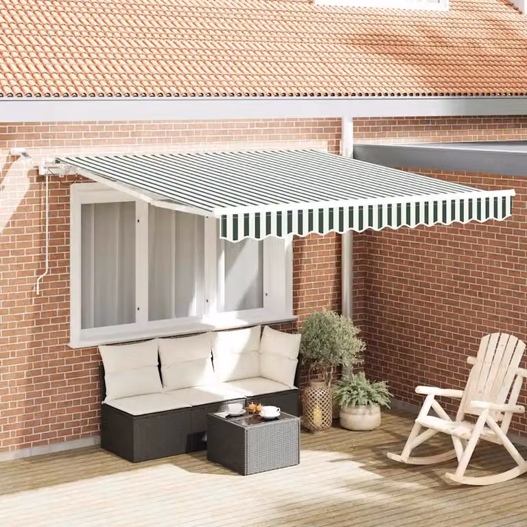 vidaXL Tenda retrattile Verde e Bianco 350 x 250 cm Poliestere
