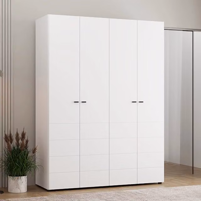 Armadio da camera da letto DMORA con ante a battente, bianco opaco, L: 155 cm, H: 208 cm