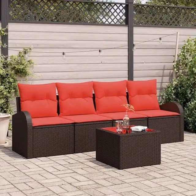 Set Divano da Giardino 5 pz 4-Numero di posti Marrone 3345914