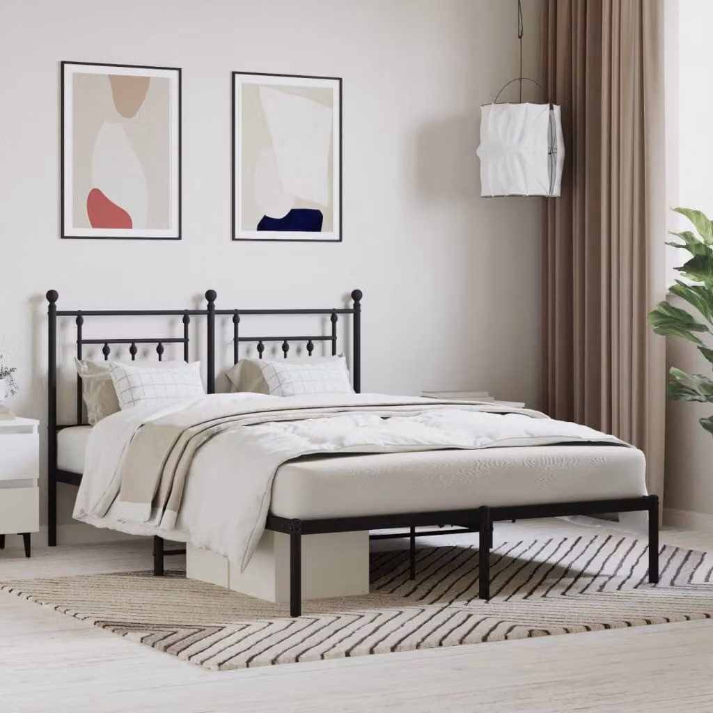 vidaXL Struttura letto con testiera in metallo nero 150x200 cm - Struttura letto - Cornici letto - Struttura letto - Letto