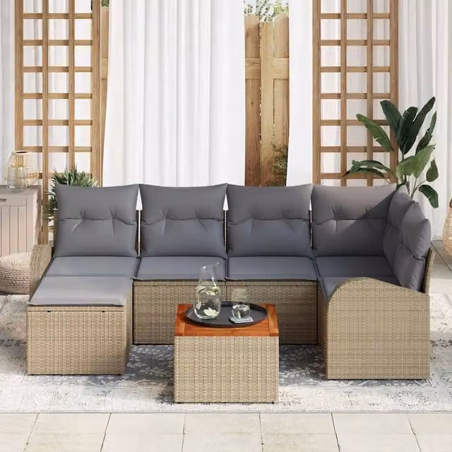 Set Divano da Giardino 7 pz Beige e Grigio Chiaro polyrattan 3356271