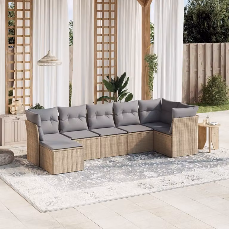 Maison Exclusive - Set Divano da Giardino 7 pz con Cuscini Beige Misto Polyrattan