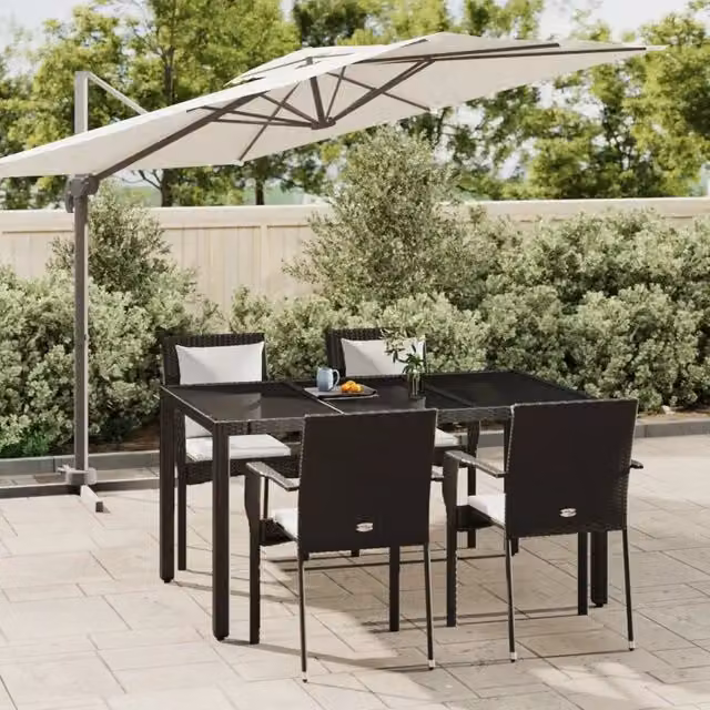 Set da Pranzo da Giardino 5 pz Nero con Cuscini in Polyrattan 3184977