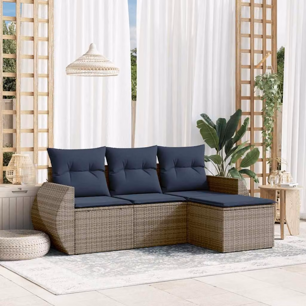 Maison Exclusive - Set divano da giardino a 4 pezzi con cuscini, grigio, polyrattan