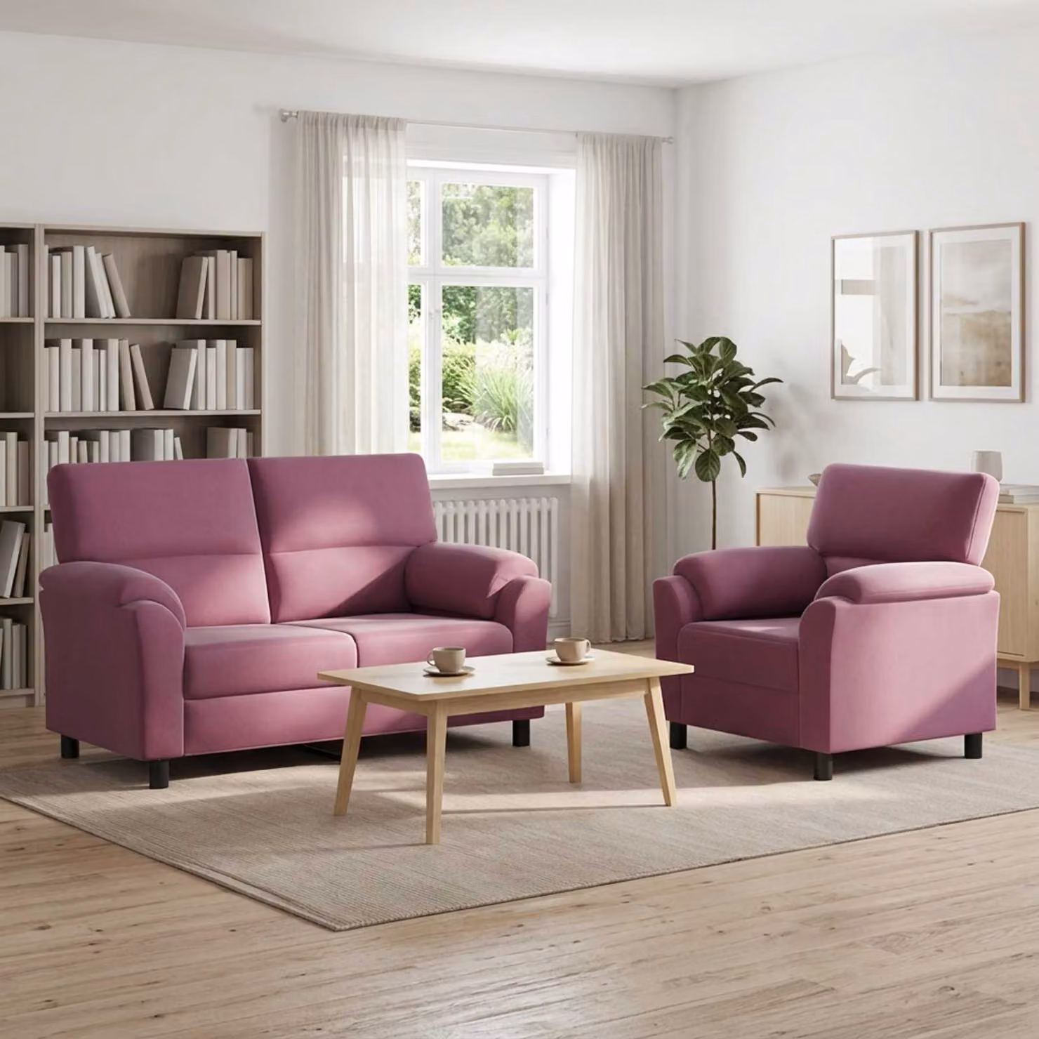 Set di 2 divani moderni vidaXL in velluto viola con struttura in metallo e cuscini inclusi