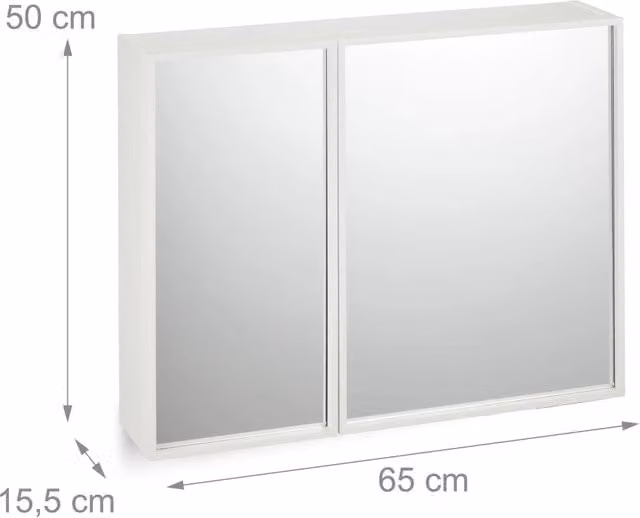 Armadietto da parete per bagno, 2 ante, specchio, contenitore moderno, regolabile, 80 x 60 x 20 cm, in legno bianco, 13_0015166