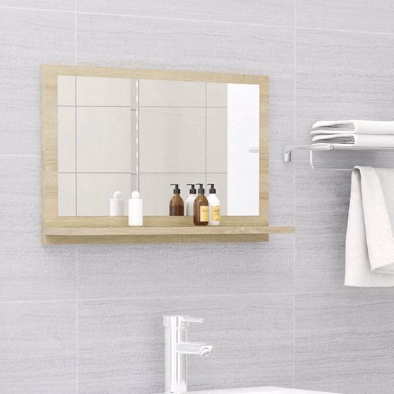 Specchio da bagno vidaXL in legno multistrato color rovere sonoma, L: 60 cm, P: 10,5 cm, H: 37 cm