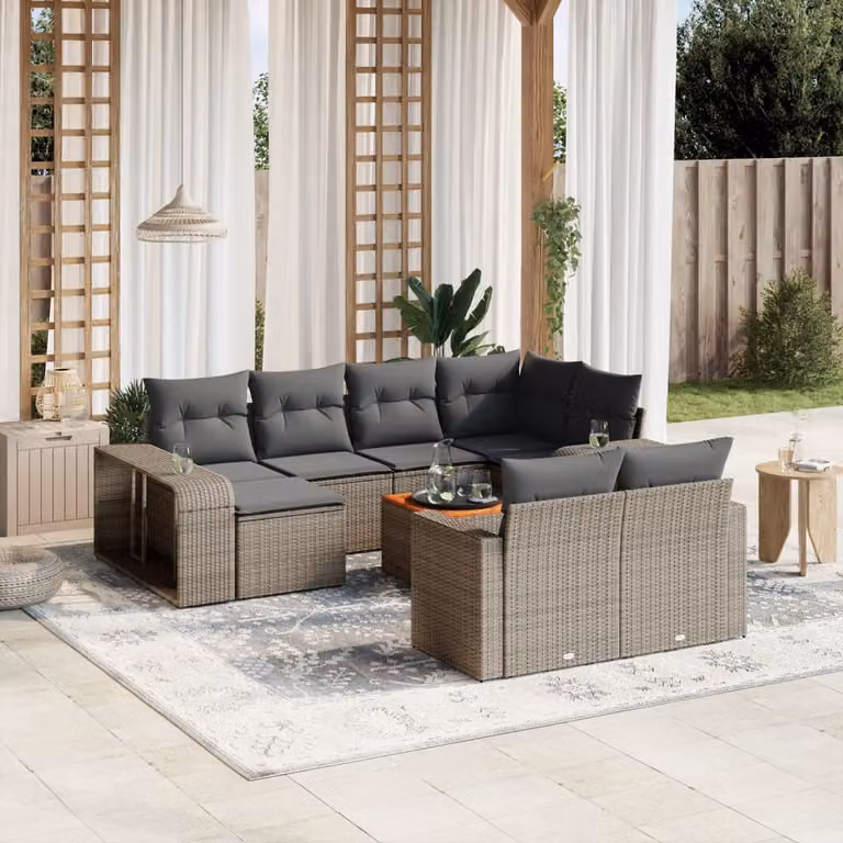 Set di divani da giardino vidaXL 11 pz in polyrattan grigio con cuscini e tavolino coordinato