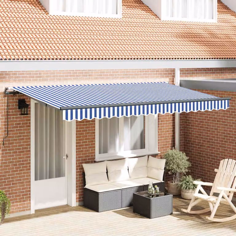 Tenda retrattile vidaXL con bracci pieghevoli in alluminio e tessuto in poliestere, Blu, L 400 x P 200 cm