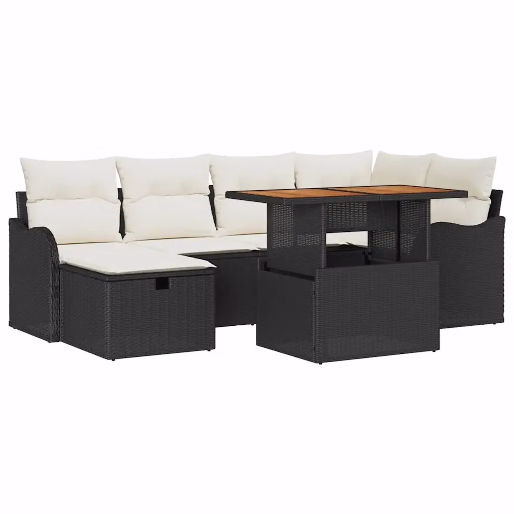 Set Divano da Giardino vidaXL a Forma di L in Polyrattan Nero con Cuscini Inclusi – 2
