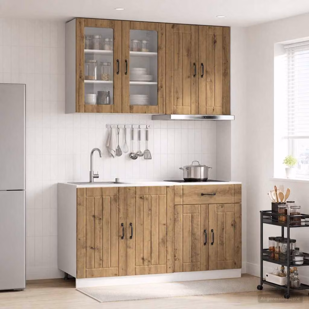 Set di mobili da cucina moderna vidaXL LUCCA in legno marrone con ante in vetro, 4 pezzi