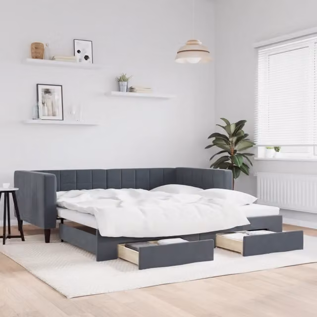 Divano Letto Estraibile Cassetti-Sofa Letto-Daybed Grigio Scuro 100x200cm Velluto 958370