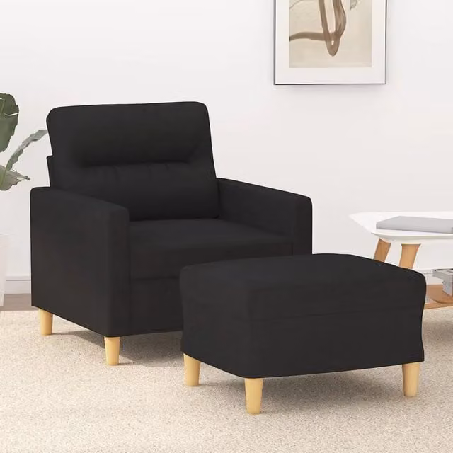 Poltrona Lounge con Poggiapiedi vidaXL in Tessuto Nero e Struttura in Metallo e MDF