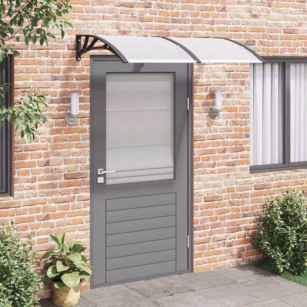 Tettoia per porta vidaXL in policarbonato nera, modello curvo da parete L: 150 cm, P: 100 cm